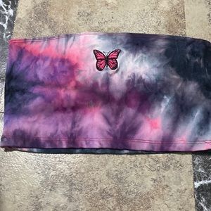 Purple,pink, white & navy blue tie dye cropped top